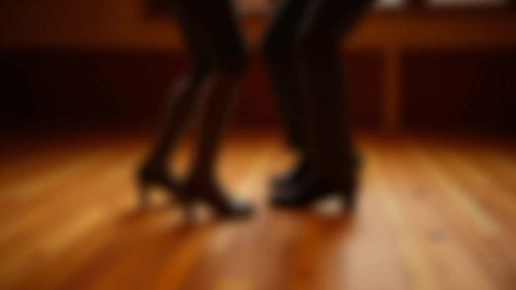 Partner dancers moving together in rhythm on a wooden dance floor